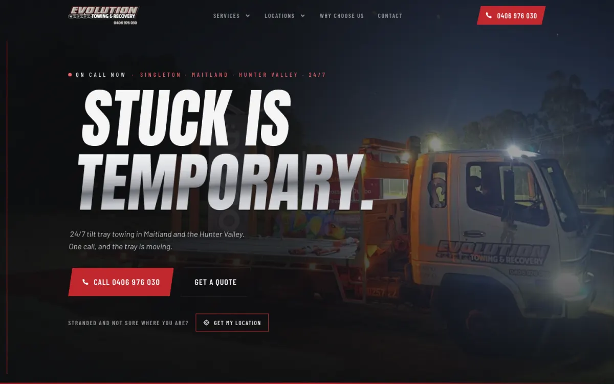 Evolution Towing website by Black Lion Digital