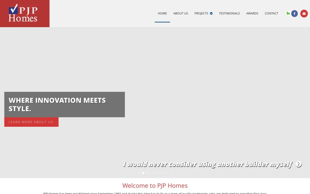 PJP Homes website before the rebuild