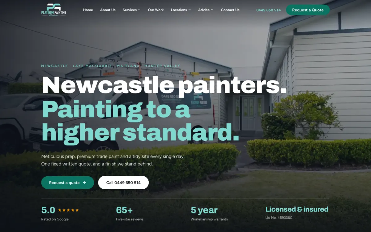 Platinum Painting website by Black Lion Digital
