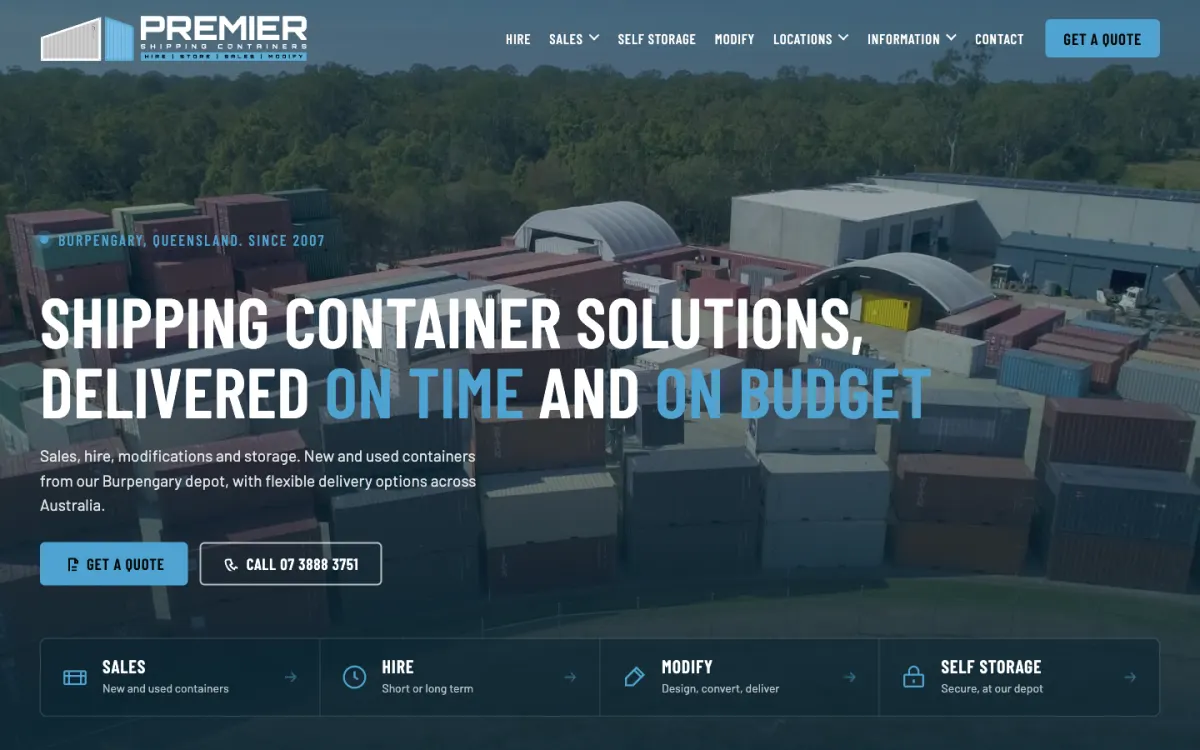 Premier Shipping Containers website by Black Lion Digital