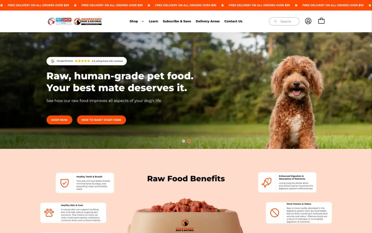 Somerford Raw and Natural website after the Black Lion Digital rebuild