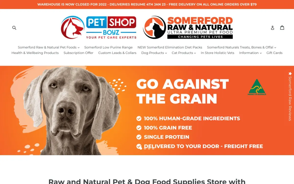 Somerford Raw and Natural website before the rebuild