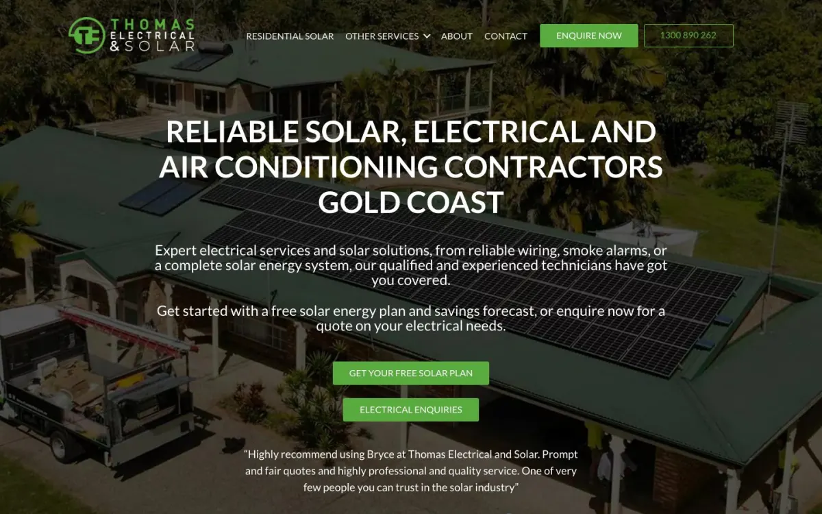 Thomas Electrical and Solar website after the Black Lion Digital rebuild