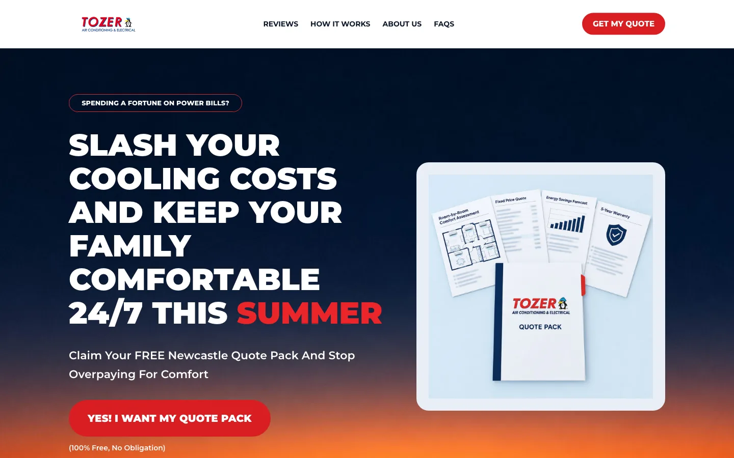 The Tozer Air Conditioning and Electrical landing page, hero